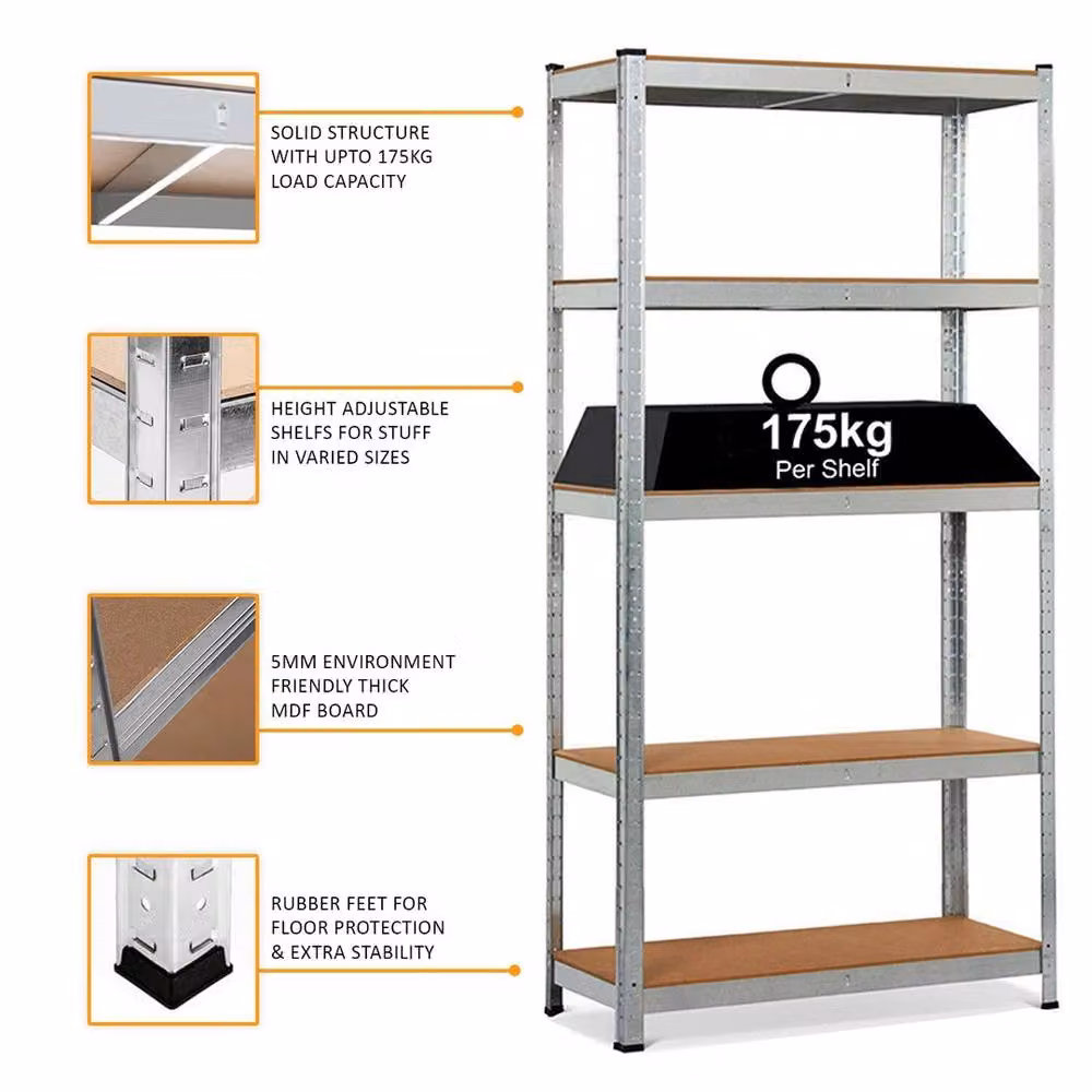 Kelvenix 2x Heavy Duty Garage Shelving Storage Units in Silver, H 180 x W 100 x D 40 cm – 2