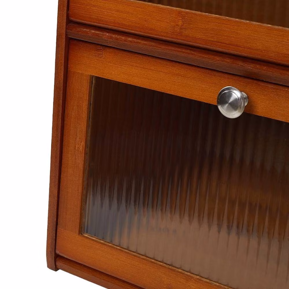 SPETLEK 2 Door Brown Wooden Counter Top Cabinet with Glass Doors – 4