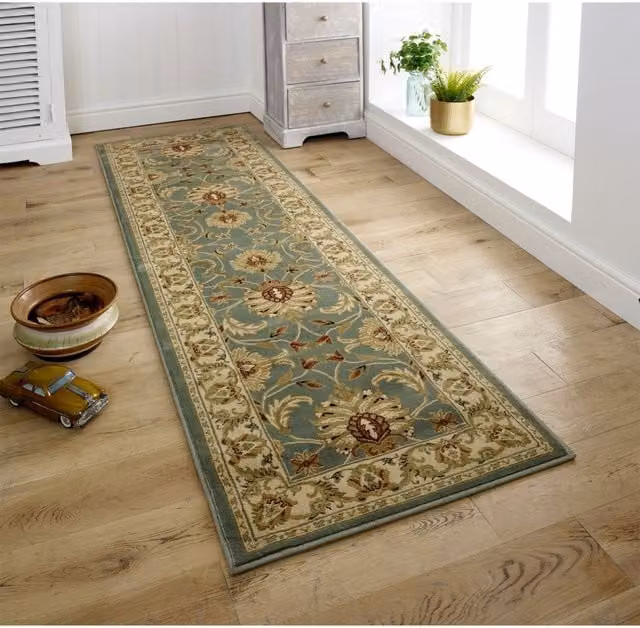 Melrose Interiors Green Floral Traditional Flat Weave Area Rug, W: 68 cm, L: 235 cm