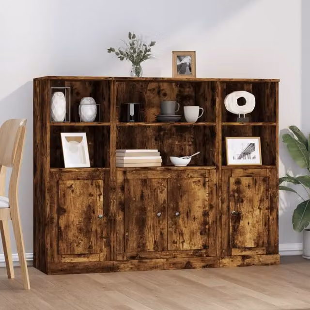 Berkfield Home Set of 3 Smoked Oak Highboards in Brown, Engineered Wood – 1