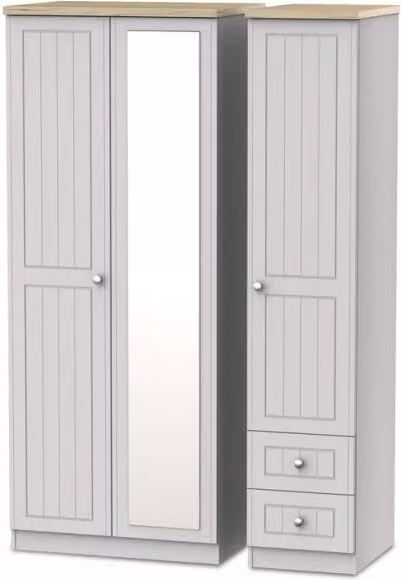 Welcome Vienna 3 Door 2 Drawer Mirrored Triple Wardrobe in Grey Matt Finish