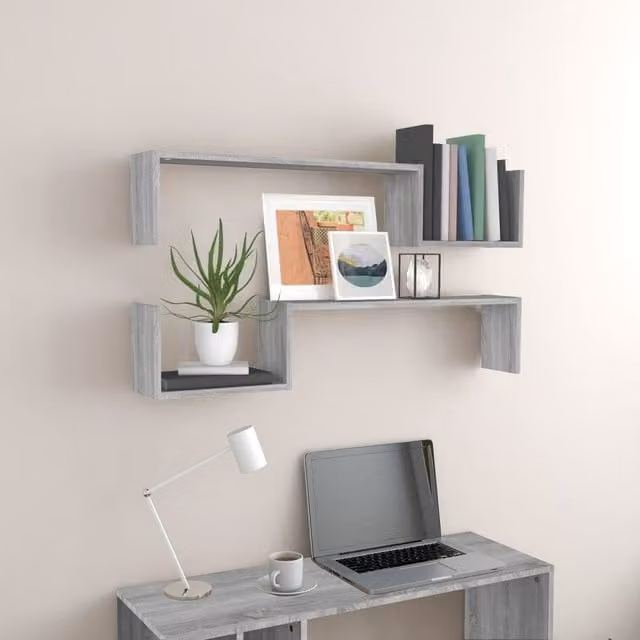 Berkfield Home Wall Mounted Shelves, 2 Piece Set in Grey Sonoma, W/D/H: 100 x 20 x 15 cm