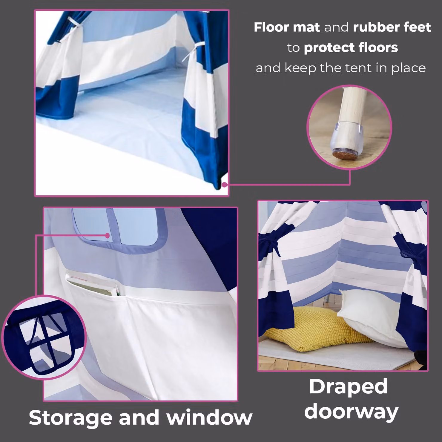 Neo Canvas Kids Indian Teepee Tent in Navy Blue – 3