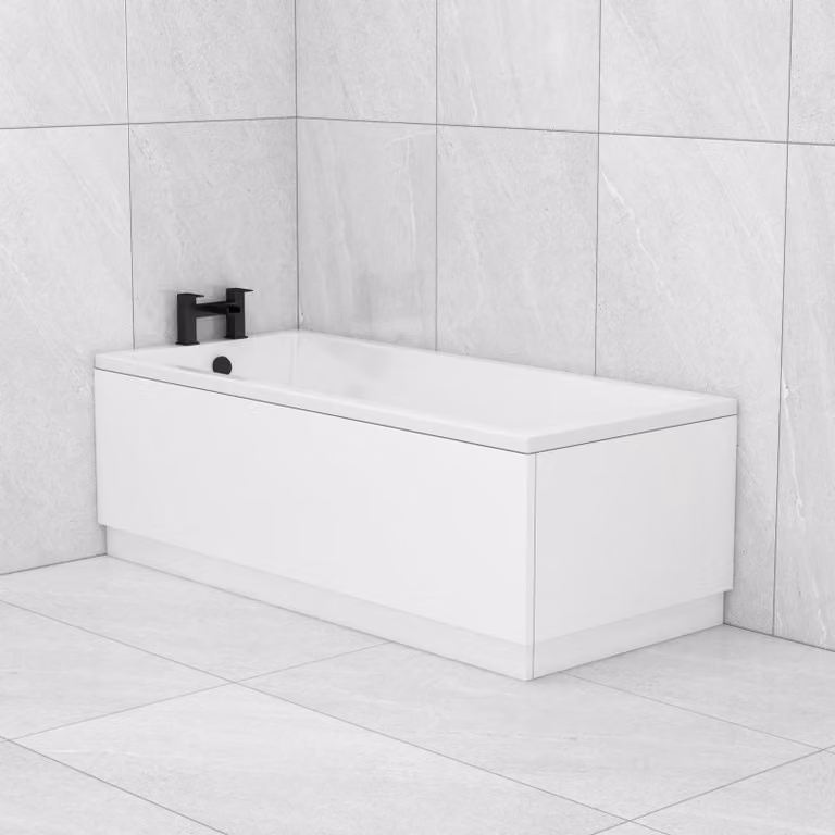Cesar White Acrylic Single Ended Rectangular Square Edged Bath Tub
