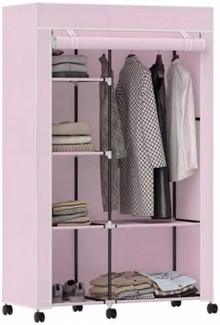NESTLUNE Fabric Wardrobe with Internal Shelves and Hanging Rail, Pink, W/D/H: 100 x 15 x 162.5 cm – 1