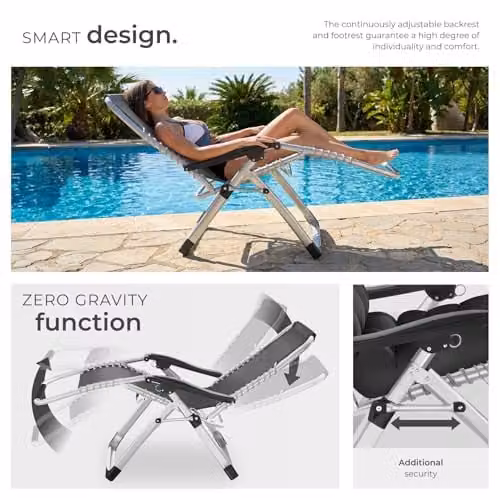 tectake Sun Lounger Cloud in Black with Adjustable Headrest, Side Tray and Cup Holders – 5