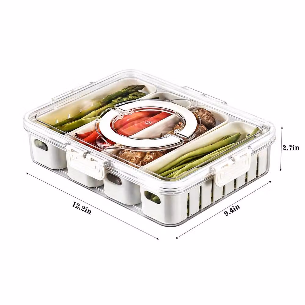 VOGREX White Divided Serving Tray with Lid and Transparent Compartments for Charcuterie and Snackle Box Storage – 2