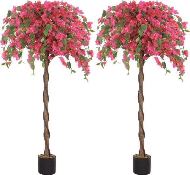 HOMCOM Set of 2 Decorative Artificial Murraya Flowers in Pots, Purple, Red and Pink, Height: 120 cm – 1