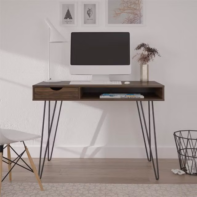 Novogratz NG Concord Mid-Century Computer Desk with Storage in Brown and Black