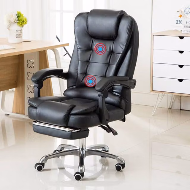 Ventryn Black Synthetic Leather Executive High Back Desk Chair with Dual Point Massage and Headrest