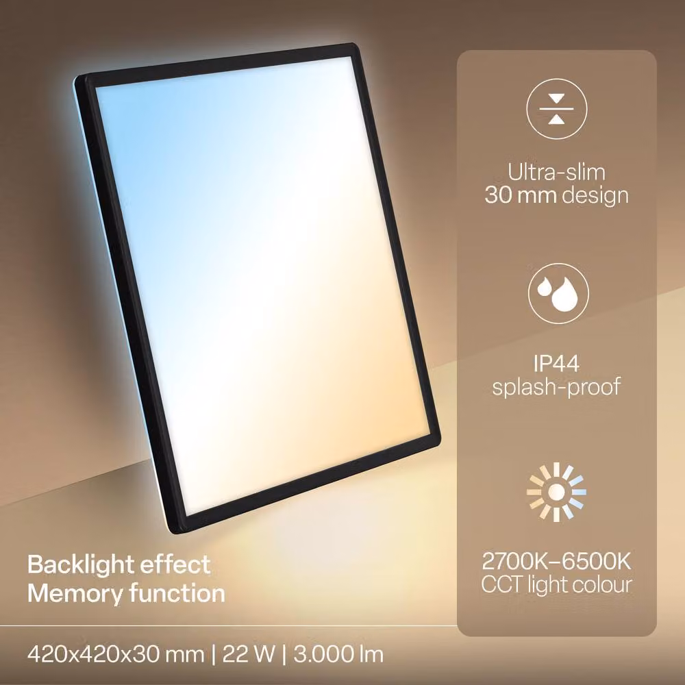 B.K.Licht Black LED Slim Ceiling Panel with Remote Control, Dimmable CCT, IP44, W/D/H: 42 x 42 x 3 cm – 3