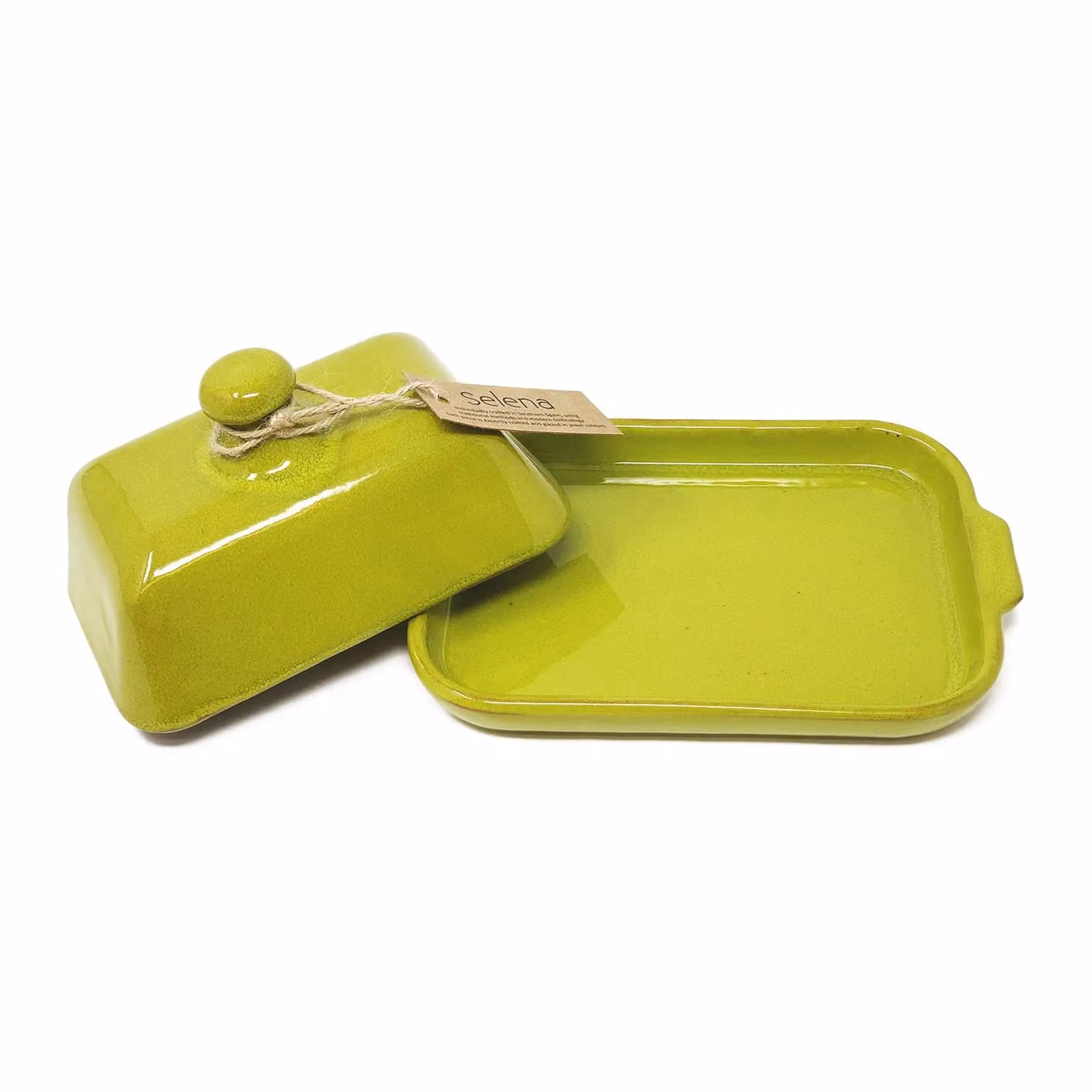 Verano Spanish Ceramics Selena Glazed Hand Dipped Ceramic Butter Dish in Lime Green, W: 13 cm, L: 20 cm, H: 4.5 cm – 2