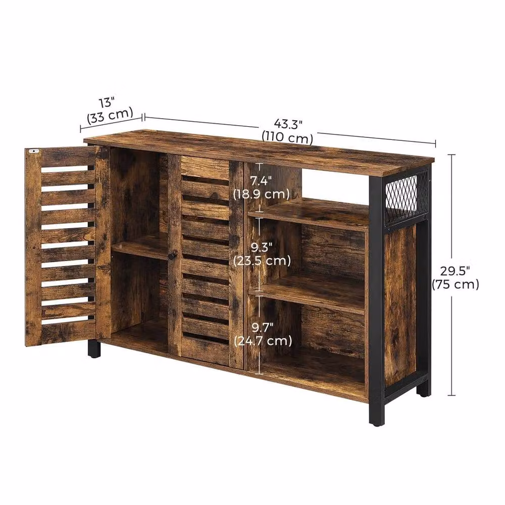 KORVIXA Industrial Storage Cabinet Sideboard with Adjustable Shelves in Brown and Black, W: 100 cm, H: 75 cm – 2