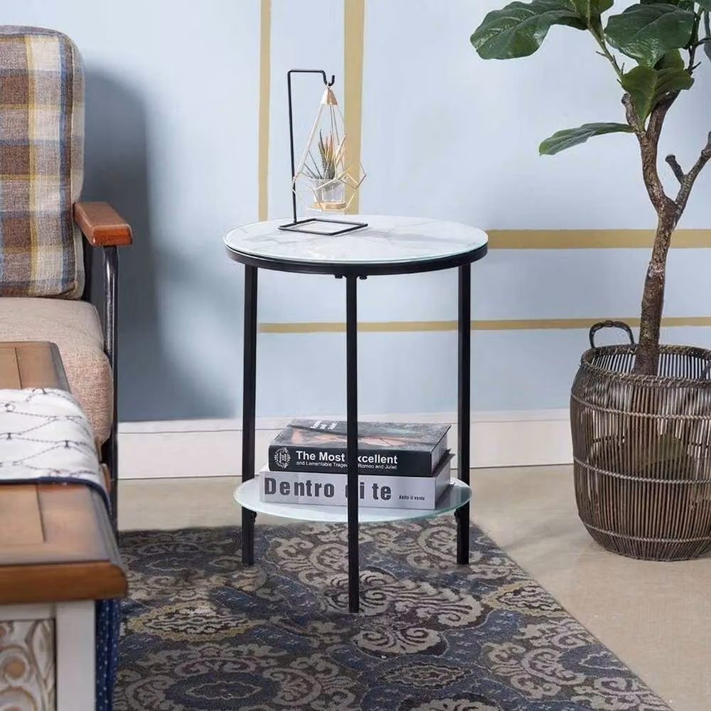 FORGEVIO Round Marble Effect Side Table with Glossy Metal Legs, W/D/H: 55 x 55 x 40 cm – 3