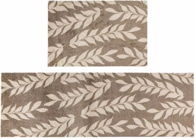 JVL Mega Doormat and Runner Set with Brown Leaf Design, Machine Washable and Non-Slip, Diameter: 100 cm – 1