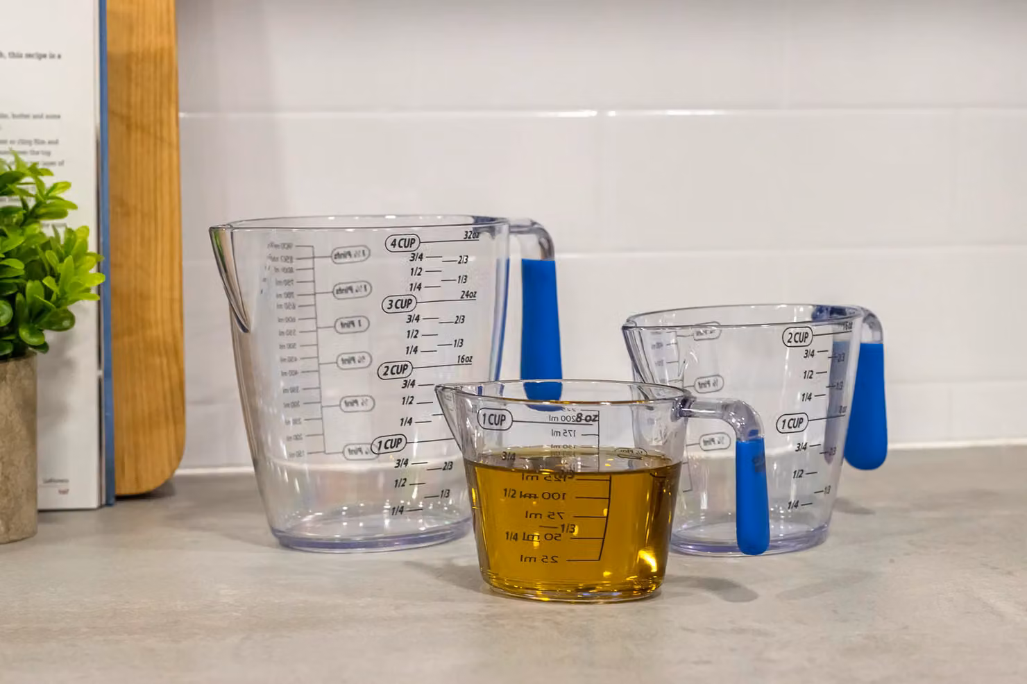 Colourworks 3 Piece Blue Transparent Acrylic Nesting Measuring Jug Set with Printed Scale – 3