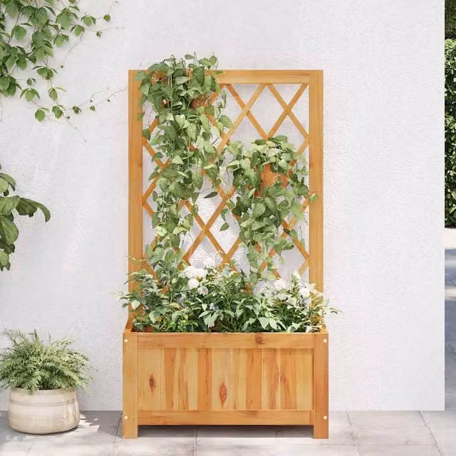 Berkfield Home Garden Raised Bed with Trellis in Brown Solid Acacia Wood