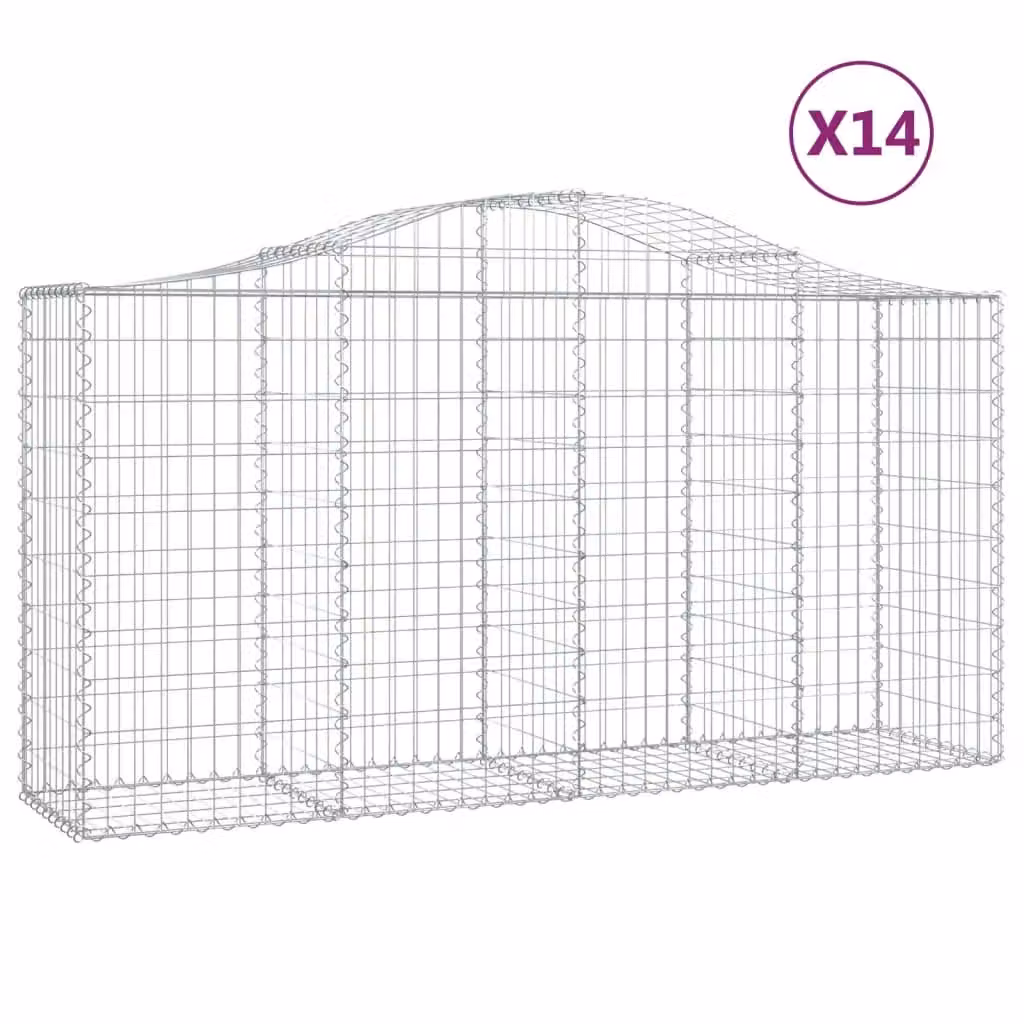 Berkfield Home Arched Gabion Baskets, 14 Piece Set, Silver Galvanised Steel, W: 200 cm, D: 50 cm, H: 100-120 cm – 2