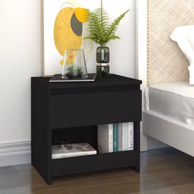 Berkfield Home Black Bedside Cabinet in Engineered Wood, W: 40 cm, D: 30 cm, H: 39 cm