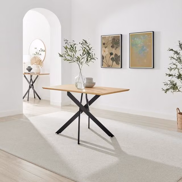 FurnitureboxUK Leonardo Oak Dining Table with Black X-Frame Legs