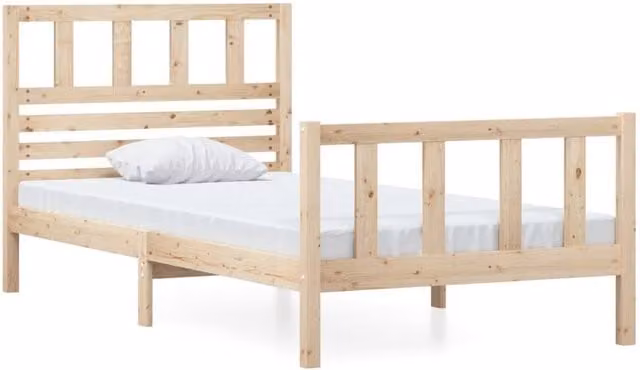 Berkfield Home Solid Wood Pine Bed Frame in Natural Brown and Beige, W/D/H: 90 x 200 cm