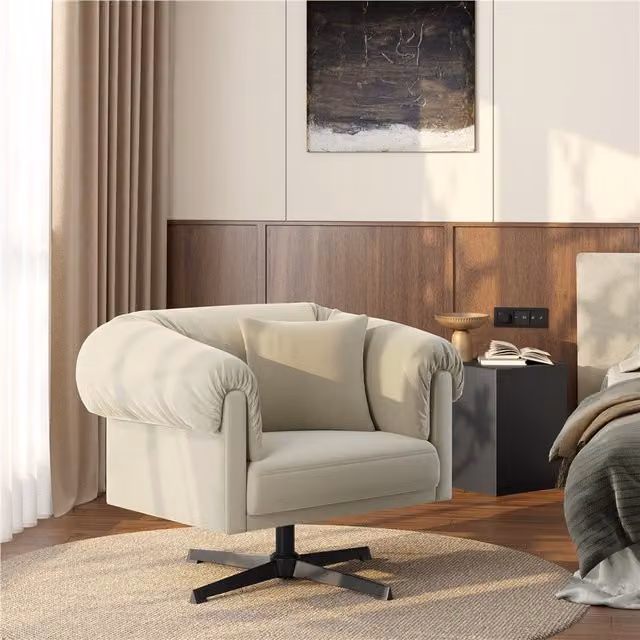 Yaheetech Modern Swivel Velvet Tub Accent Chair with Armrests in Beige/Yellow
