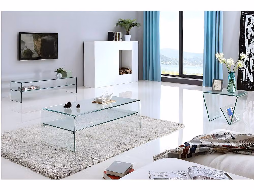 Vente-unique STILEOS Tempered Glass Coffee Table with Double Tray in Clear – 3