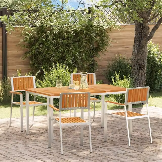 Berkfield Home 5 Piece Garden Dining Set in Brown Solid Teak Wood – 1