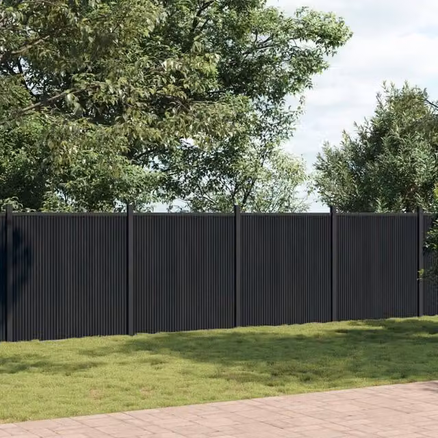 Berkfield Home Durable WPC and Aluminium Fence Panel, Grey, W: 699 cm, H: 186 cm – 1