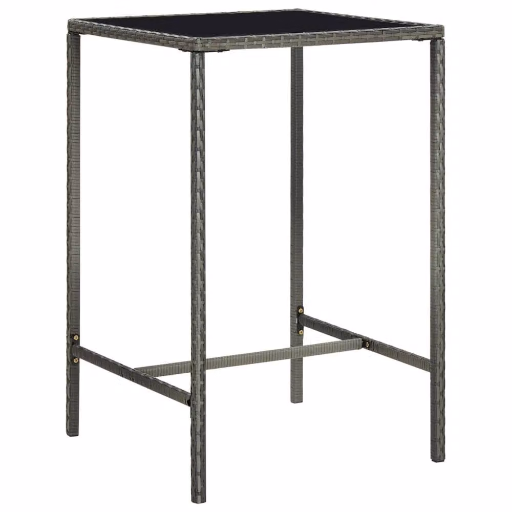 Berkfield Home Grey Garden Bar Table with Poly Rattan, Metal and Glass, W/D/H: 70 x 70 x 110 cm – 2