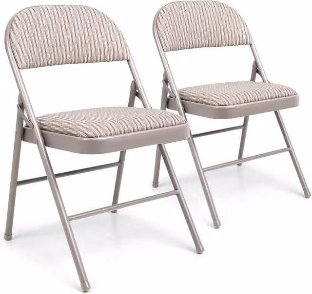Crystals Deluxe Set of 2 Fabric Padded Folding Chairs with Powder Coated Steel Metal Frame in Grey – 1