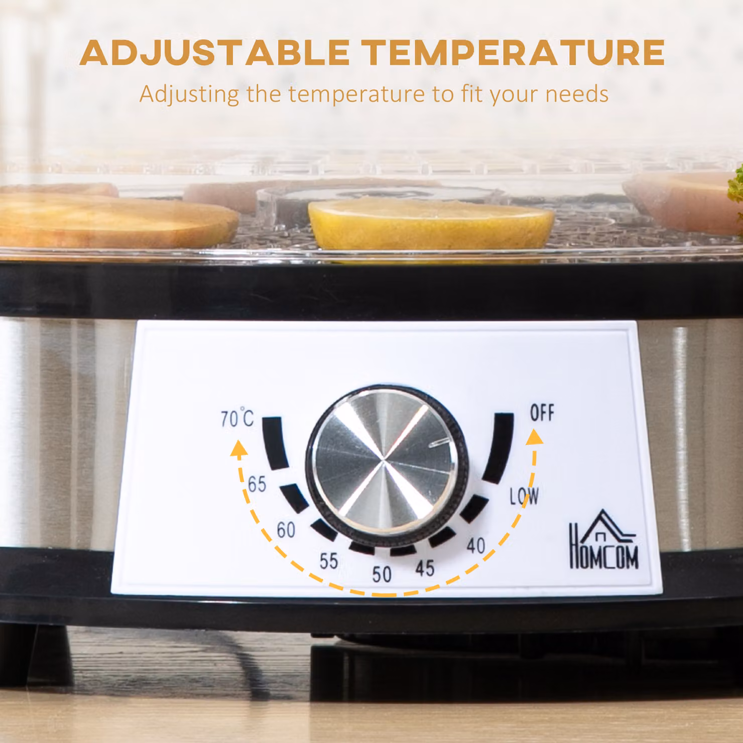 HOMCOM 5 Tier Food Dehydrator, 250W Stainless Steel Food Dryer Machine with Adjustable Temperature for Drying Fruit, Meat and Vegetables, Silver – 4