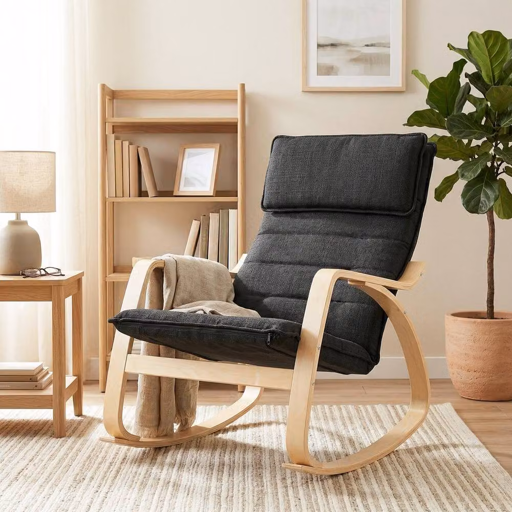 KORVIXA Black Fabric Modern Rocking Chair with Armrests W/D/H: 100 x 100 x 89 cm – 3