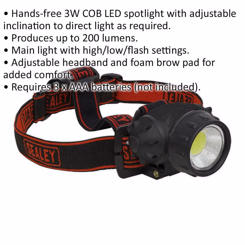 Loops Hands-Free Head Torch Spotlight with 3W COB LED and 200 Lumens, Black and Multicolour – 2