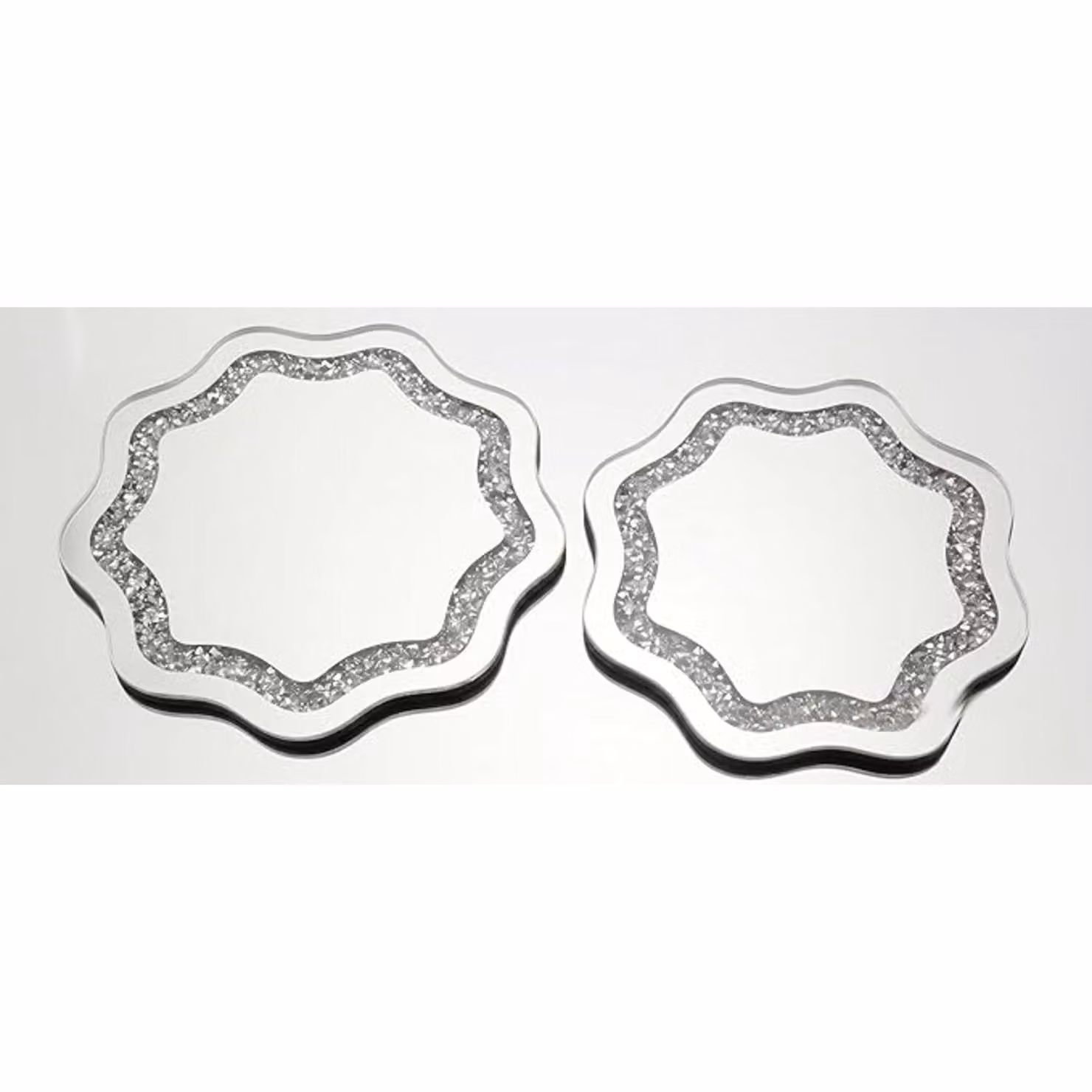 DEENZ Silver Crushed Crystal Jewel Wavy Shape Coaster and Placemat Set, 2 Placemats and 4 Coasters – 2