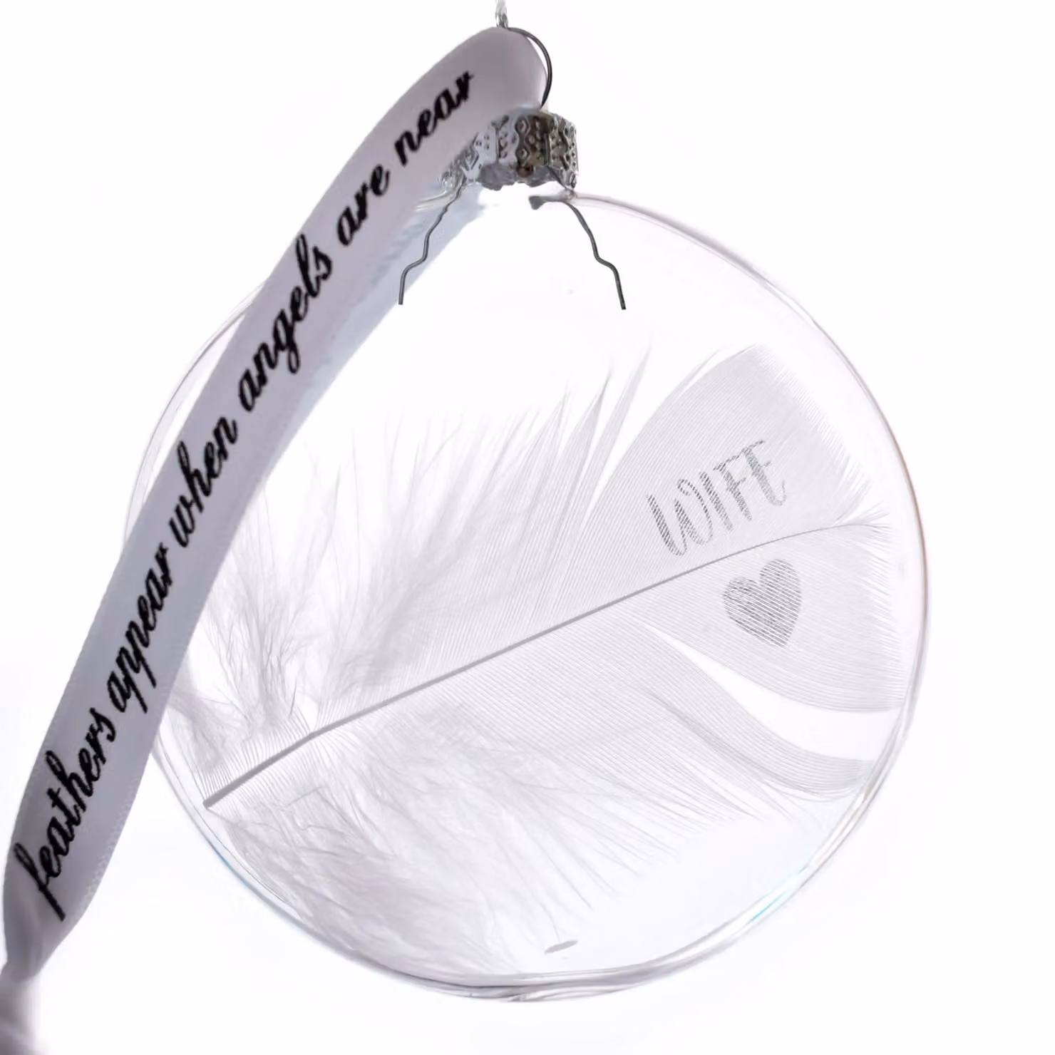 Amaya Rose Ltd In Memory of Wife Round Glass Bauble with Feather Decor in Clear – 2