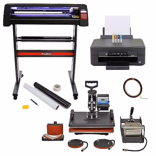 Epson 5 in 1 Dye Sublimation Printer and Vinyl Cutter with Heat Press and LED Plotter Machine in Black