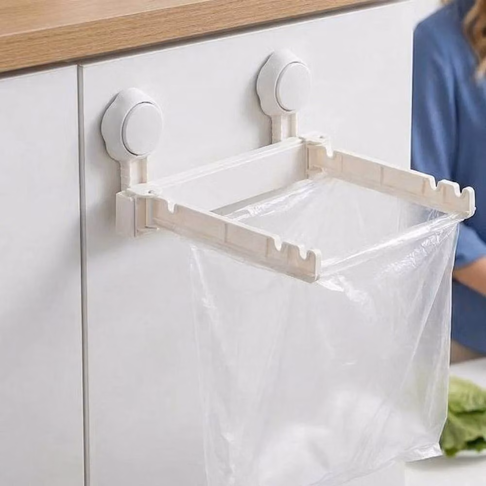 KORVIXA Nail-Free Folding Trash Bag Holder in White or Beige – 3