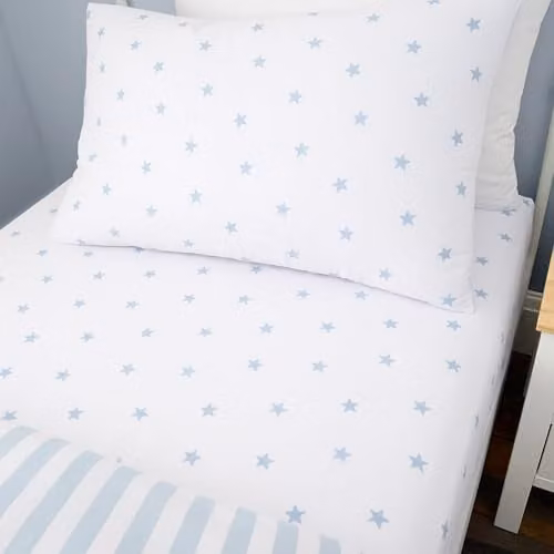 Bianca Mini Star & Stripes Blue and White Cotton Double Fitted Sheet W/D/H: 140 x 200 cm