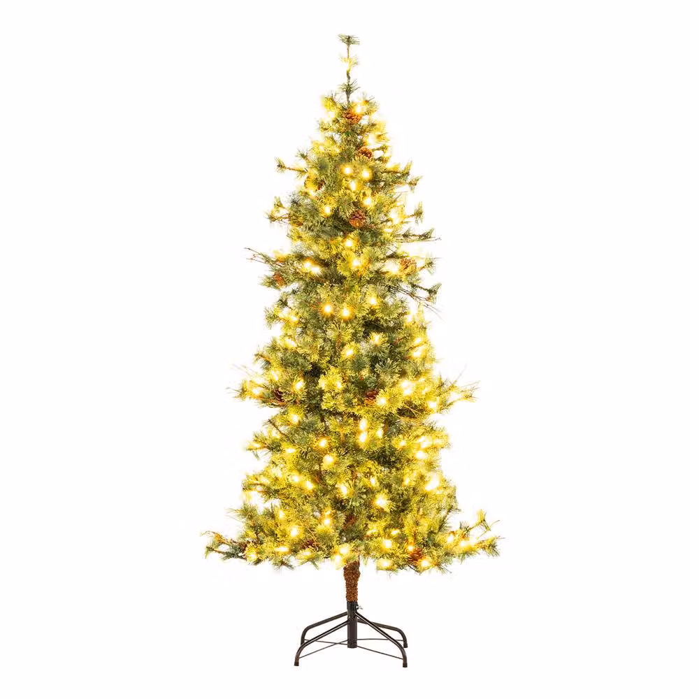 Gymax Pre-Lit Artificial Christmas Tree with 370 Branch Tips, Green, Height: 180 cm – 8