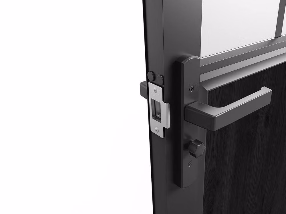 Vente-unique Black Aluminum and Frosted Tempered Glass Reversible Double Swinging Door Block – 5