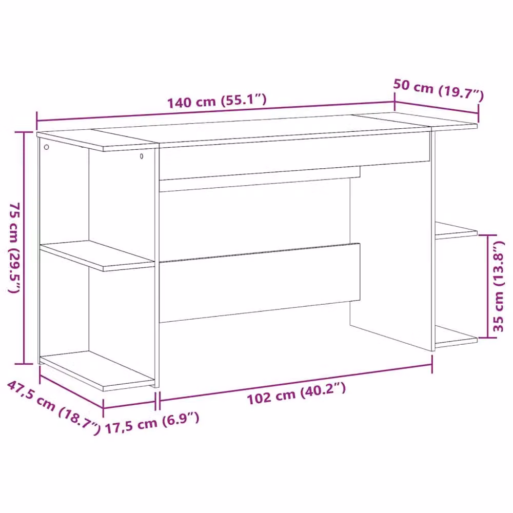 Berkfield Home Modern Writing Desk in Smoked Oak Brown, W/D/H: 140 x 50 x 75 cm – 5