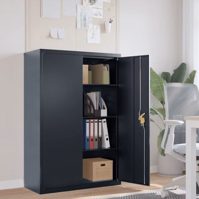 Berkfield Home Anthracite Metal File Cabinet with Hinged Doors and Lock, W/D/H: 90 x 40 x 140 cm