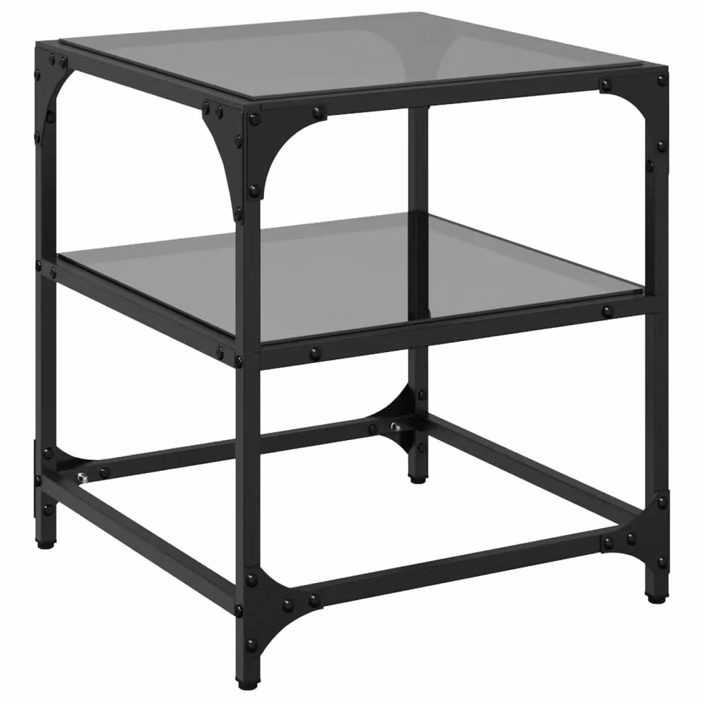 Berkfield Home Set of 2 Black Glass Top Coffee Tables with Steel Frame, W/D/H: 40 x 40 x 45 cm – 4