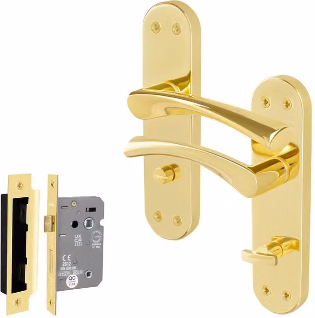 AFIT Polished Brass Twist Bathroom Handle WC Privacy Set in Gold, 1 Pair