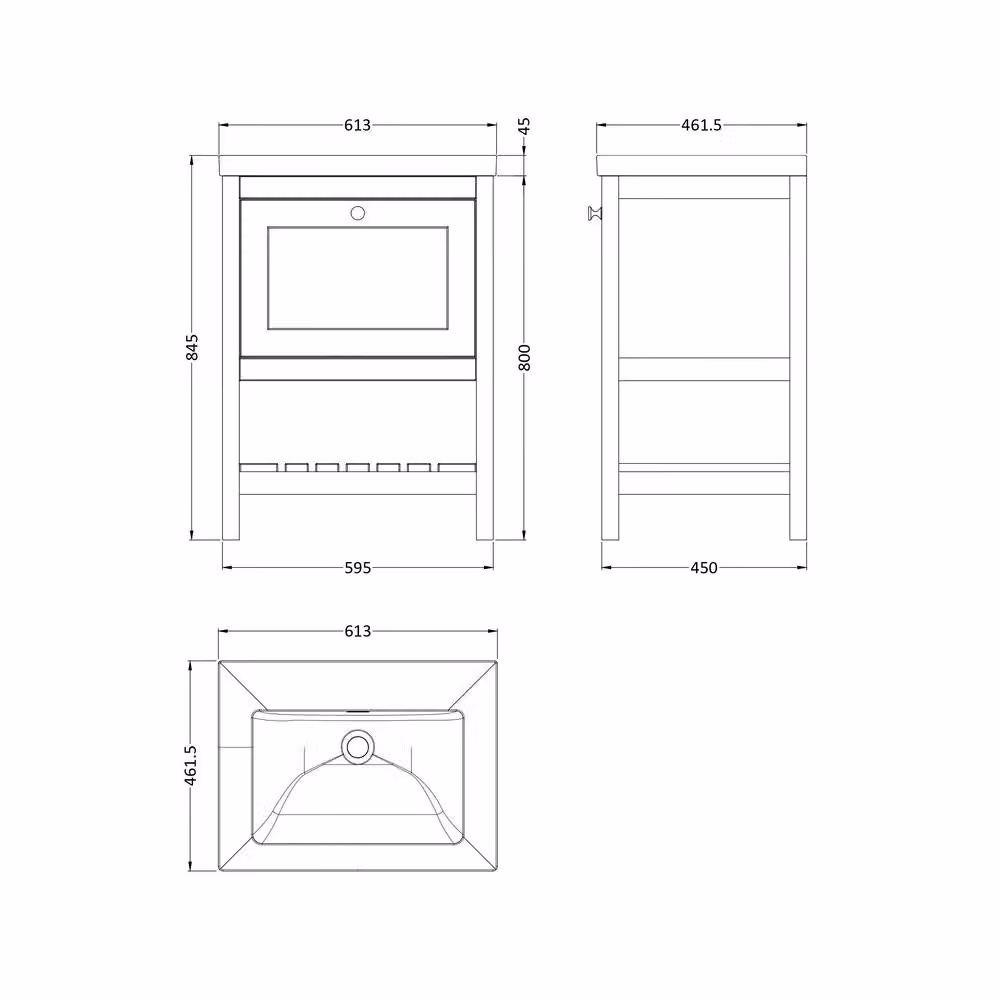 Balterley Coppenhall Floor Standing Bathroom Vanity Unit with Basin and Open Shelf, Indigo Blue, W/D/H: 61.3 x 46.2 x 84.5 cm – 3