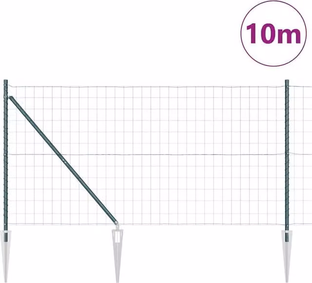 Berkfield Home Green Euro Fence with 7 Spike Posts, Galvanised Steel, W: 120 cm, L: 10 m