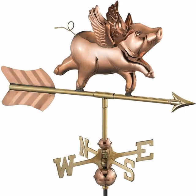 Espira Flying Pig Cottage Copper Weathervane in Copper, Black and Brown Metal
