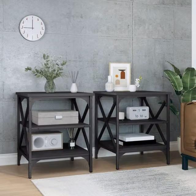 Berkfield Home Set of 2 Black Industrial Side Tables, W/D/H: 40 x 42 x 50 cm – 1