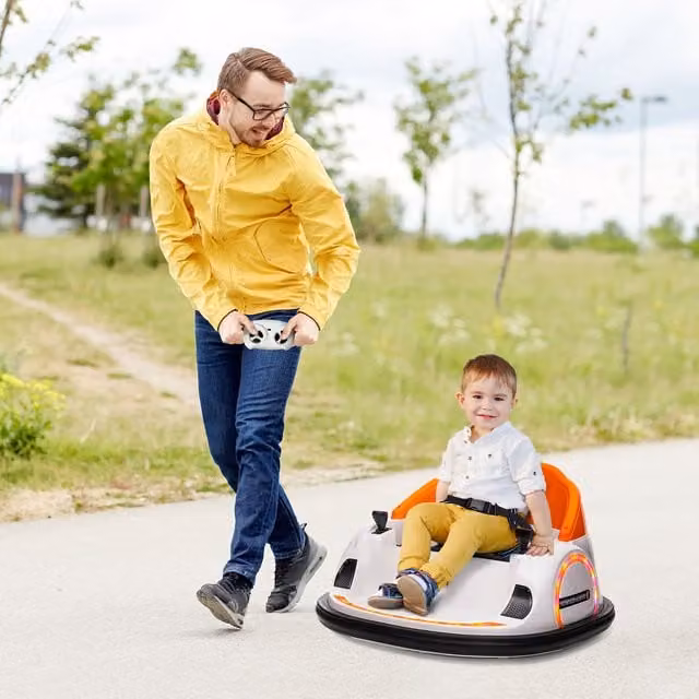 AIYAPLAY 12V Kids Bumper Car with Remote Control and 360 Degree Rotation, Orange
